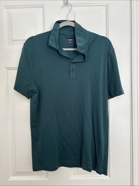 J. Crew Men’s Green and Navy Striped Polo